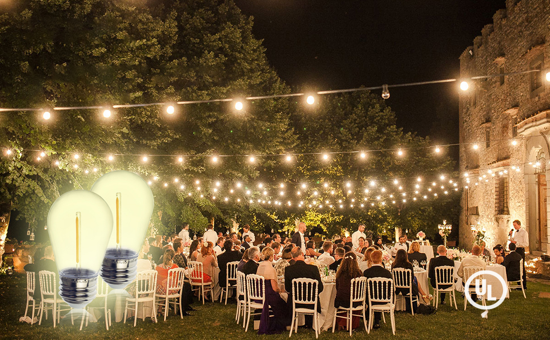 Elegant outdoor lighting creating magical atmosphere